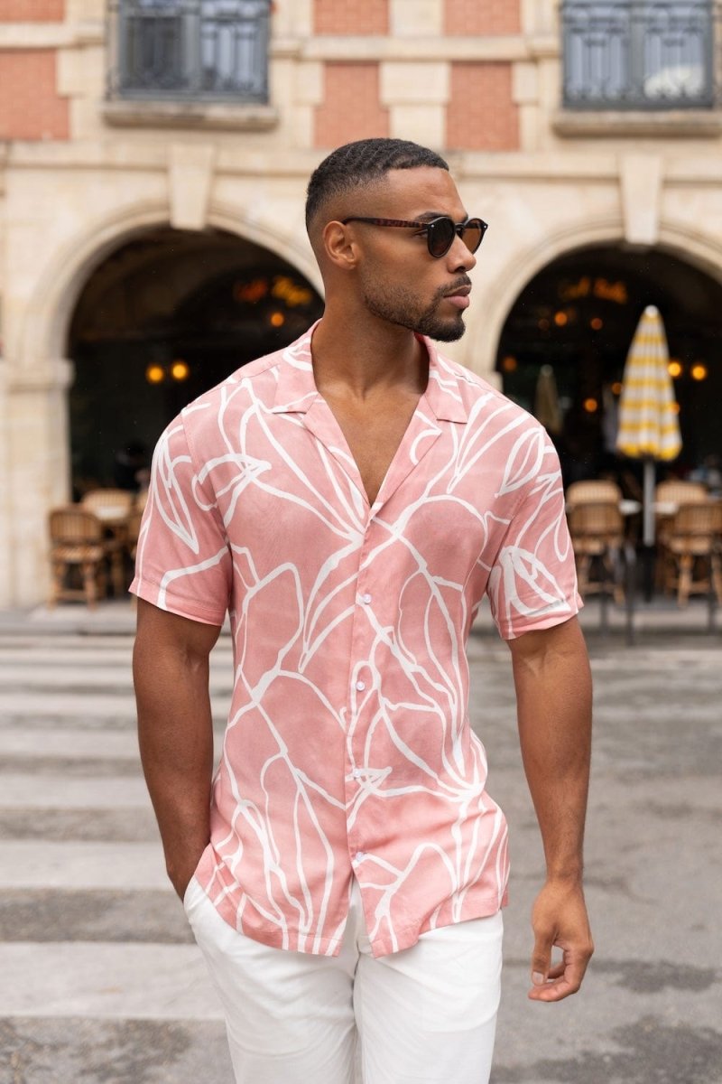 Printed Shirt in Pink Linear Fauna - TAILORED ATHLETE - ROW