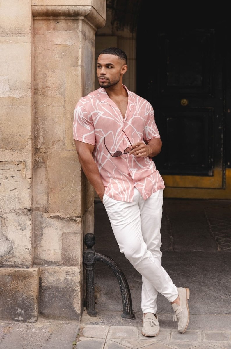 Printed Shirt in Pink Linear Fauna - TAILORED ATHLETE - ROW
