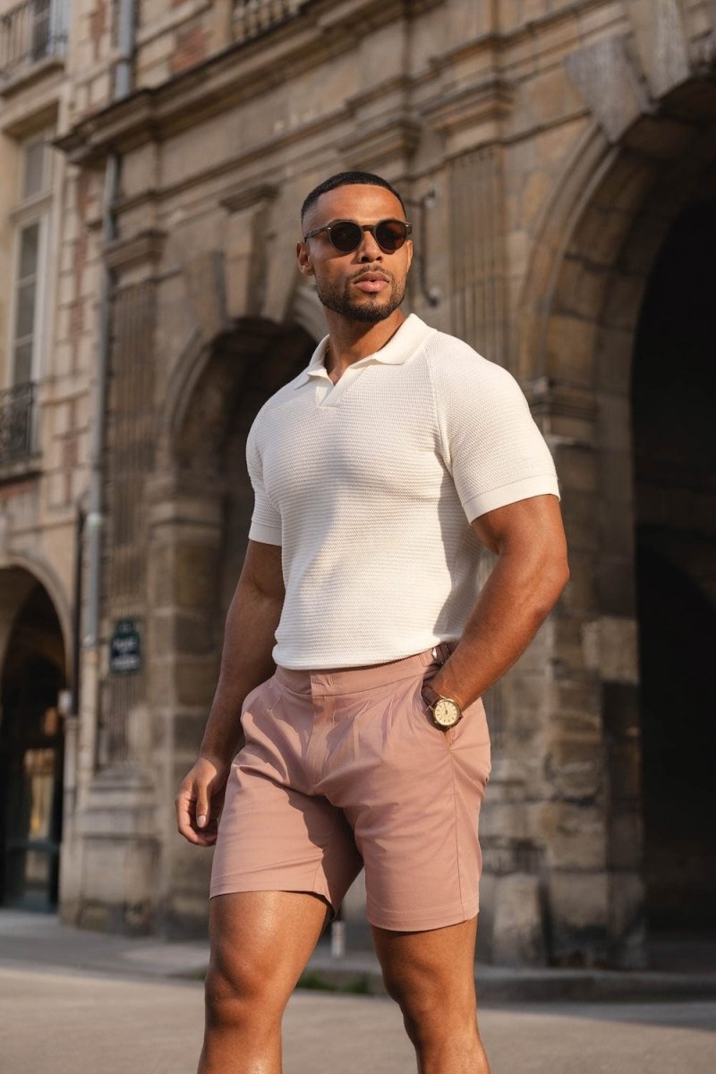 Smart Pleated Cotton Side Adjust Short in Dusky Pink - TAILORED ATHLETE - ROW