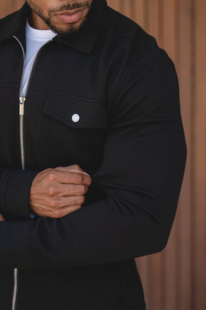 Interlock Jersey Zip Through Shacket in Black
