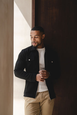 Interlock Jersey Zip Through Shacket in Black