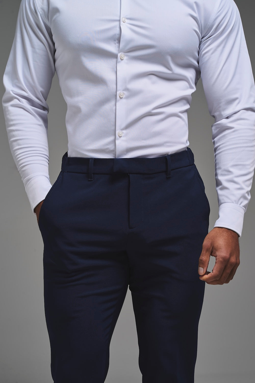 True Muscle Fit Tech Suit Trousers in Navy