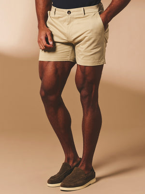Muscle Fit Chino Shorts - Shorter Length in Stone