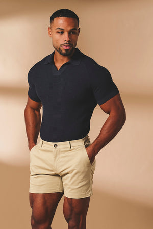 Muscle Fit Stretch Chino Shorts - Shorter Length in Stone
