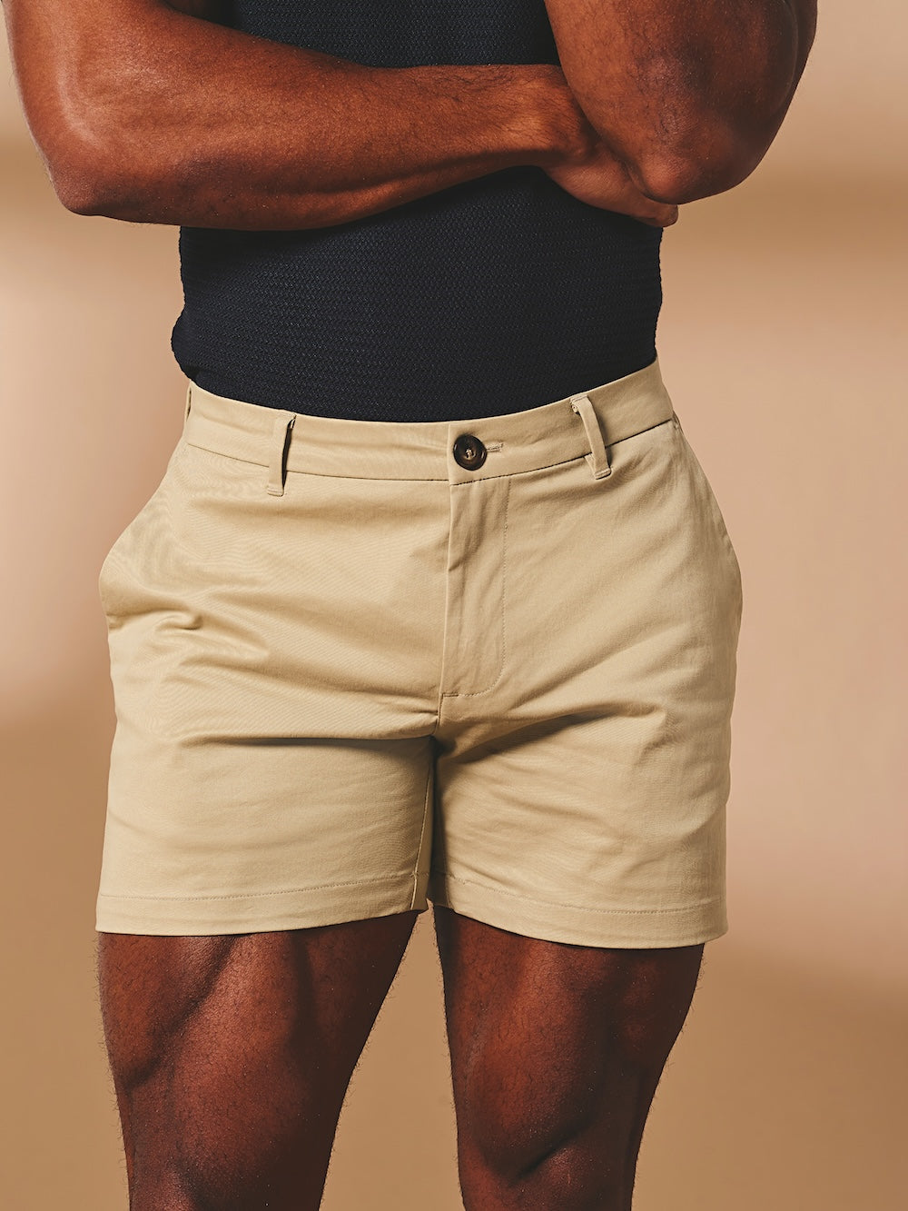 Muscle Fit Chino Shorts - Shorter Length in Stone