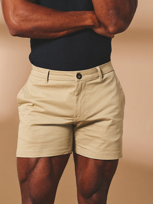 Muscle Fit Chino Shorts - Shorter Length in Stone