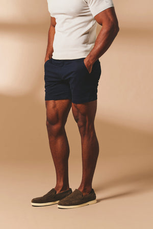 Muscle Fit Stretch Chino Shorts - Shorter Length in Navy