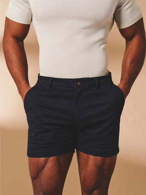 Muscle Fit Chino Shorts - Shorter Length in Navy