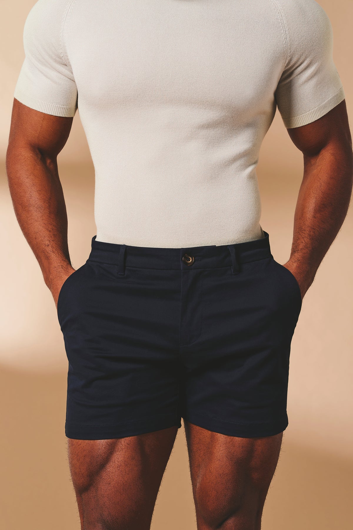 Muscle Fit Stretch Chino Shorts - Shorter Length in Navy