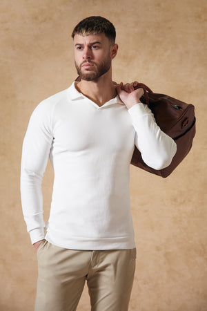 Textured Open Collar Polo in White - TAILORED ATHLETE - ROW