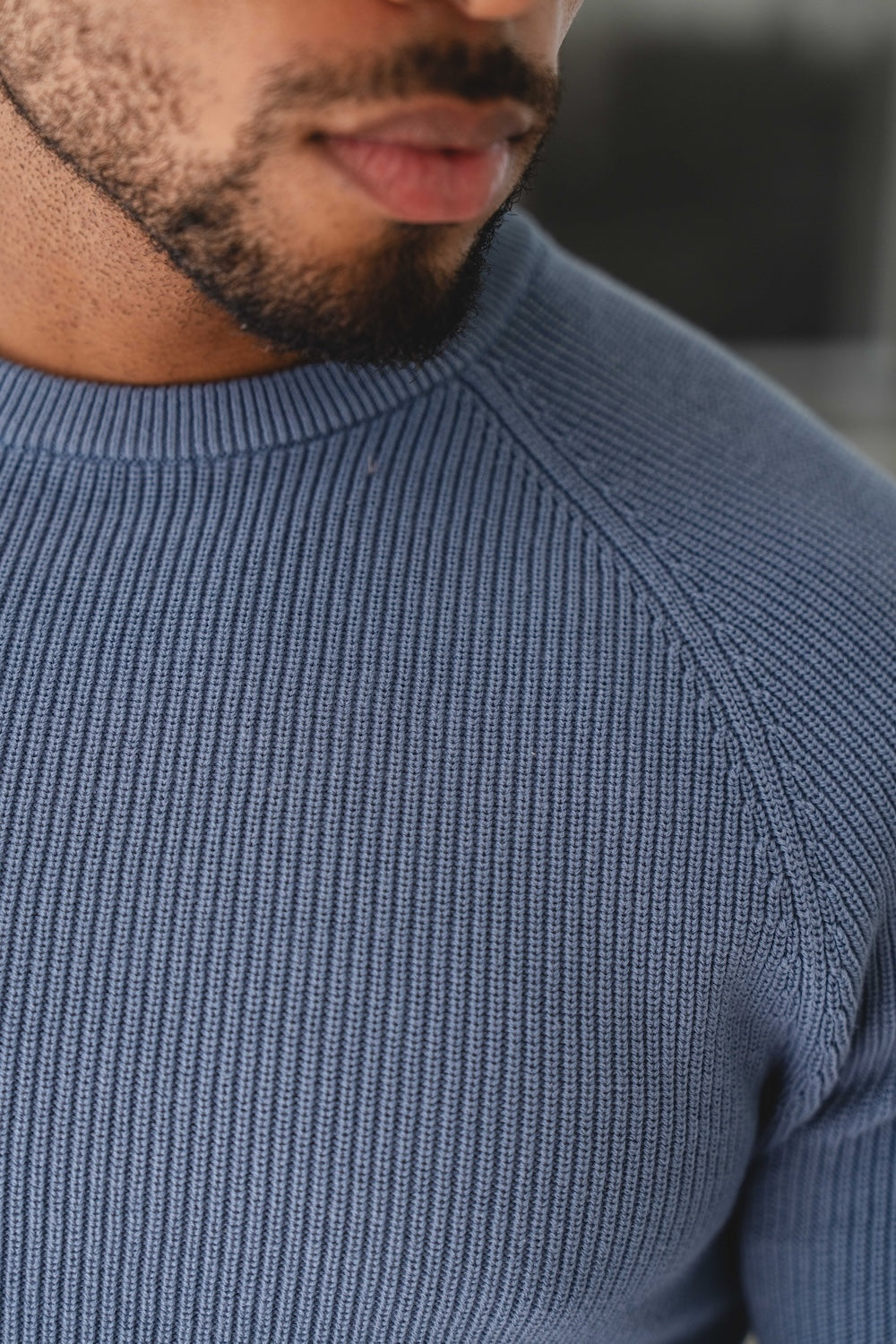Pure Cotton Knitted Textured Crew Neck Jumper in Airforce Blue