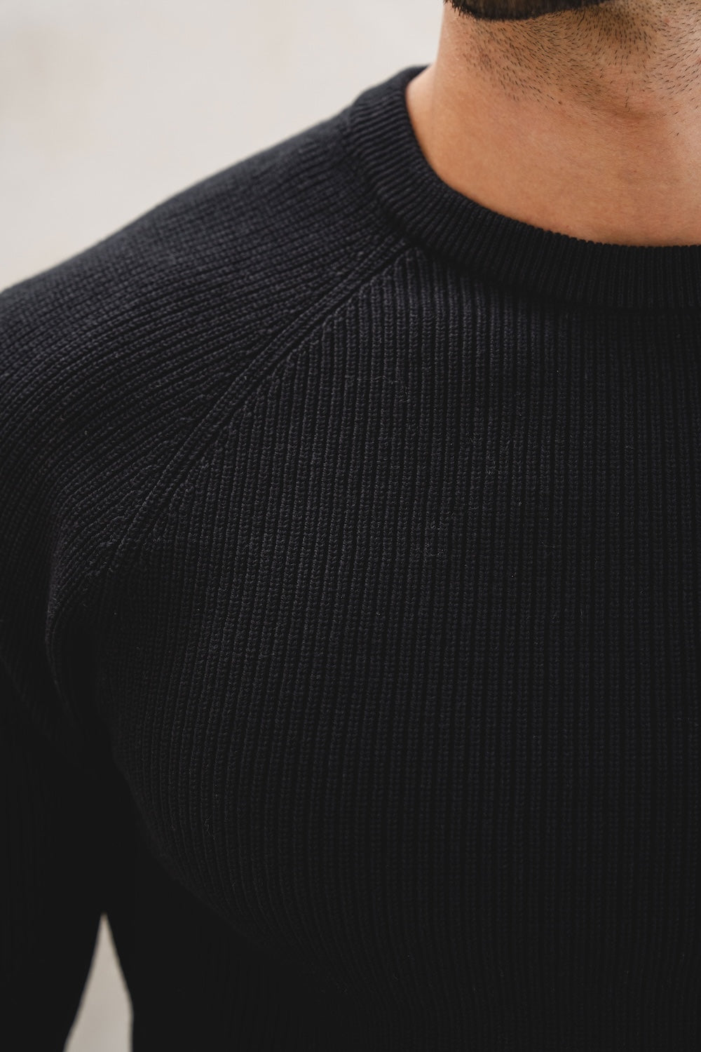 Pure Cotton Knitted Textured Crew Neck Jumper in Black