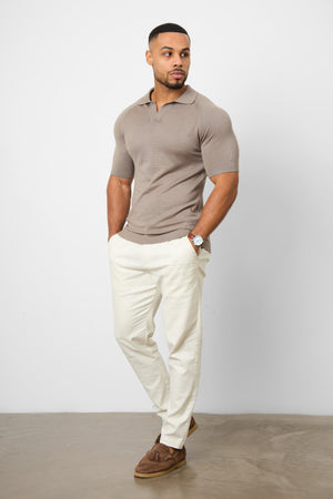 Textured Open Collar Knitted Polo Shirt in Mole - TAILORED ATHLETE - ROW