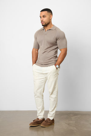 Textured Open Collar Knitted Polo Shirt in Mole - TAILORED ATHLETE - ROW