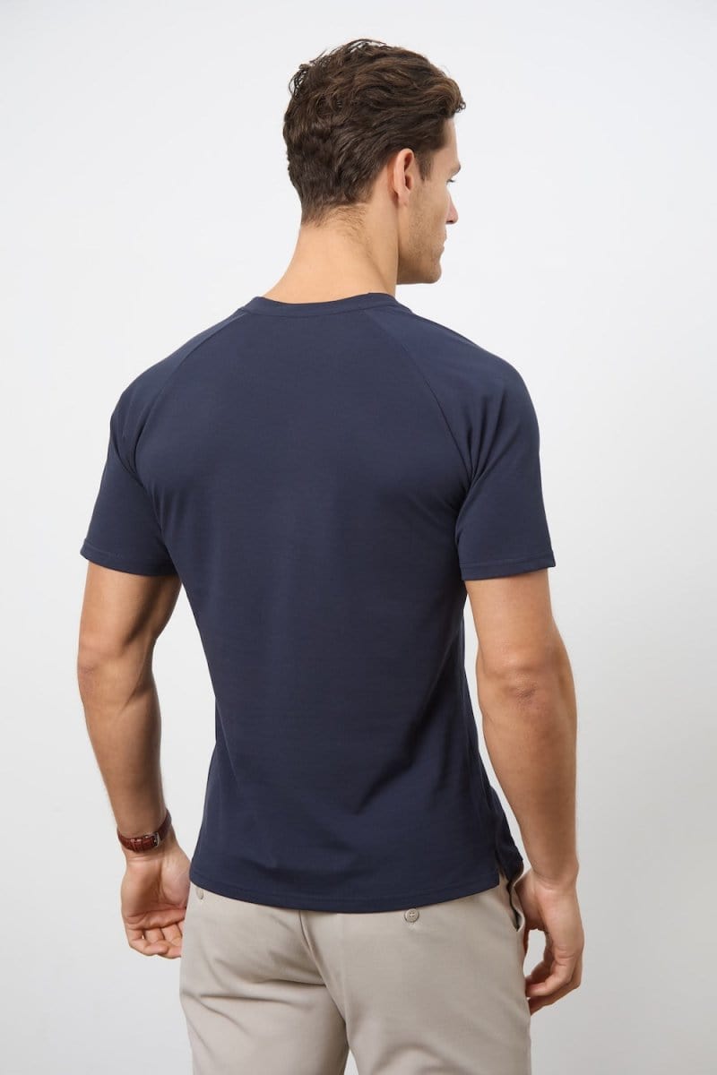 Textured Jersey T-Shirt in Navy - TAILORED ATHLETE - ROW