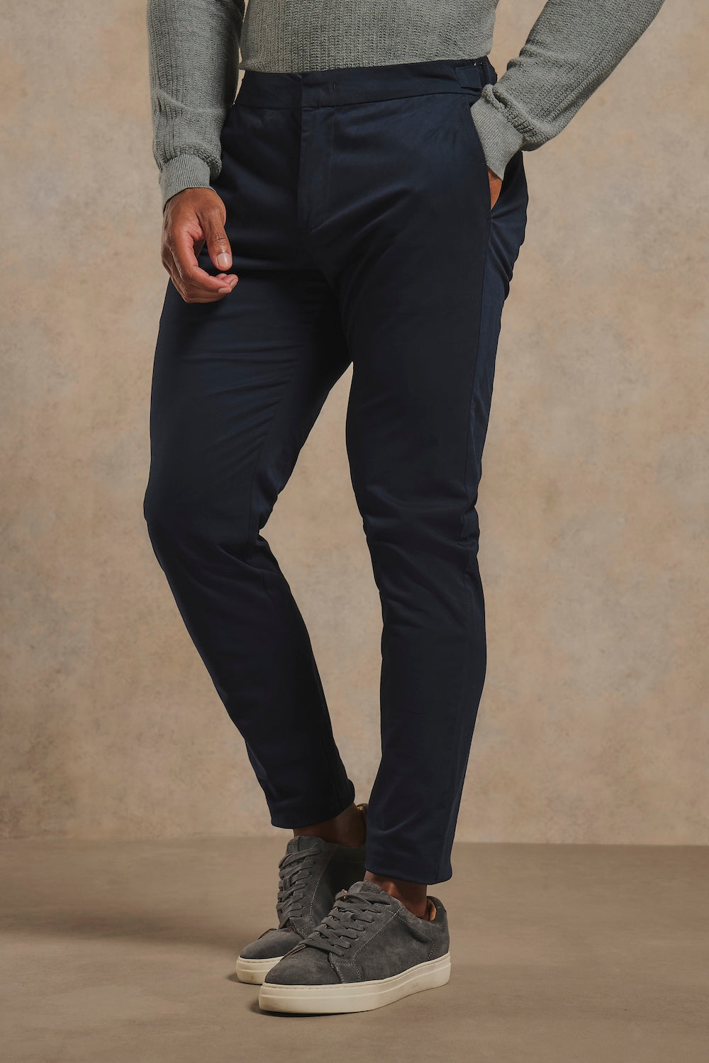 Smart Chino Side Adjuster Trousers in Navy