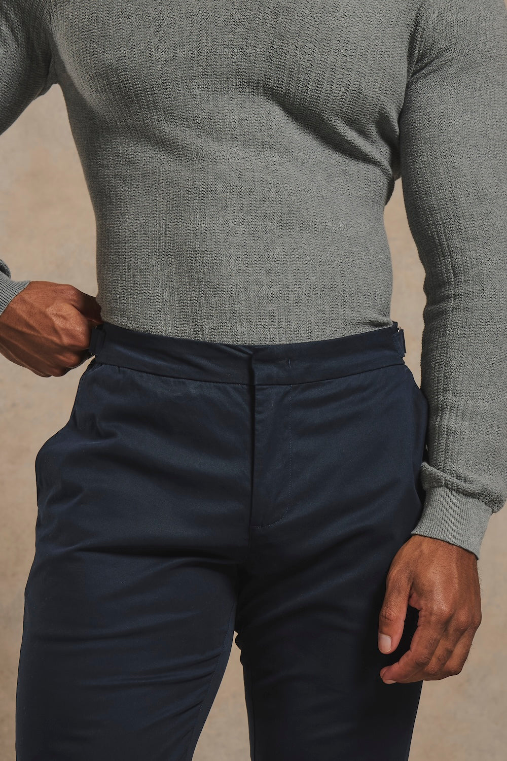 Smart Chino Side Adjuster Trousers in Navy