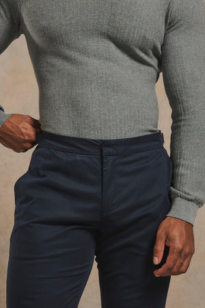 Smart Chino Side Adjuster Trousers in Navy