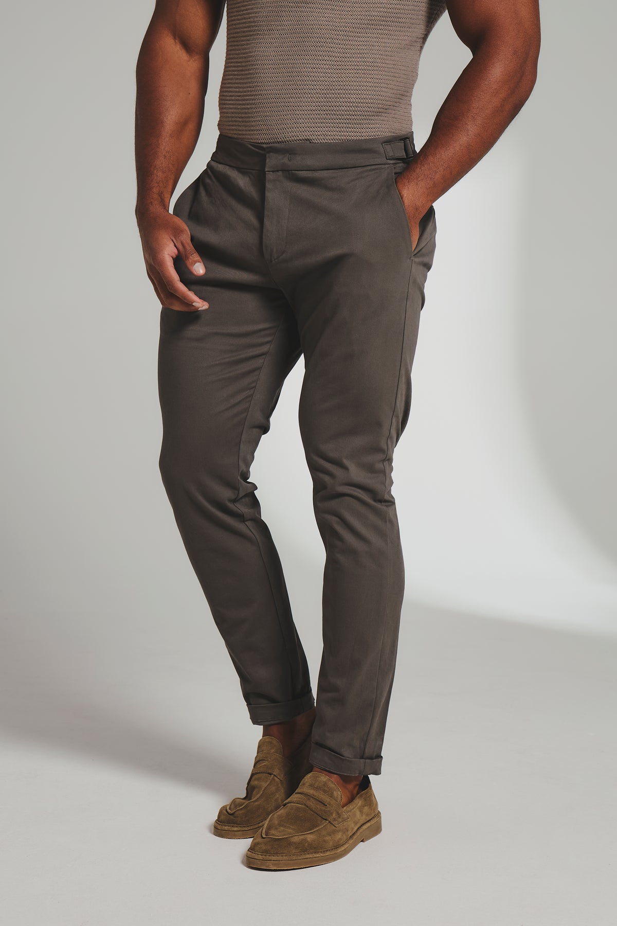 Smart Chino Side Adjuster Trousers in Mocha