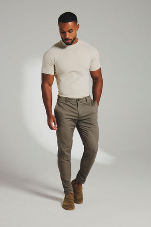Muscle Fit Cotton Stretch Chino Trouser in Khaki