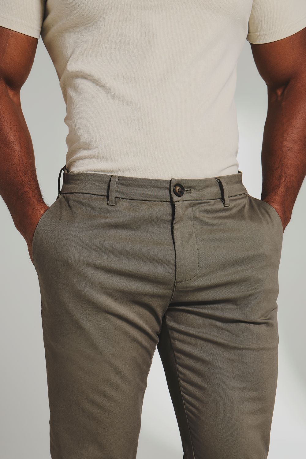 Muscle Fit Cotton Stretch Chino Trouser in Khaki