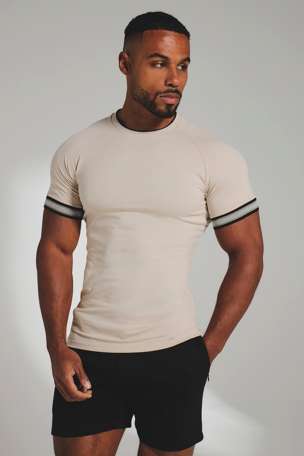 Tipped Fashion Fit T-Shirt in Stone and Mushroom
