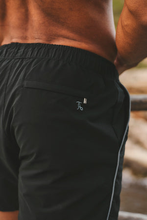 Quick Dry Piped Swim Short in Black and Graphite