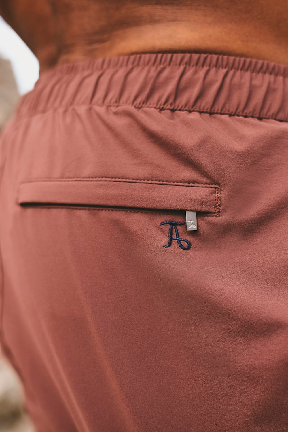 Quick Dry Piped Swim Short in Terracotta and Navy