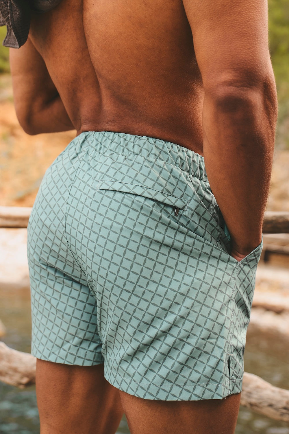 Quick Dry Printed Circle Geo Swim Short in Sage