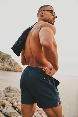 Quick Dry Seersucker Stripe Swim Short in Navy