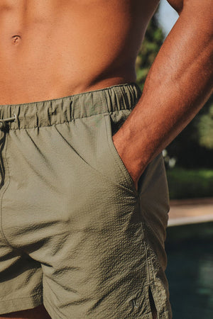 Quick Dry Seersucker Stripe Swim Short in Khaki