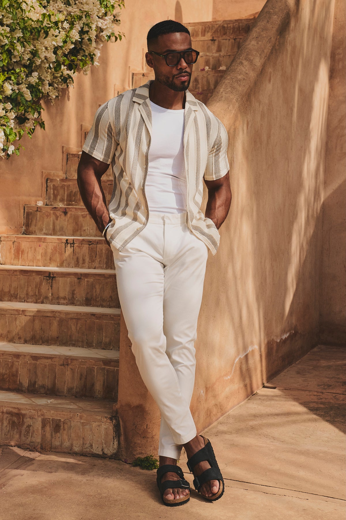 Smart Pleated Cotton Side Adjust Trouser in White