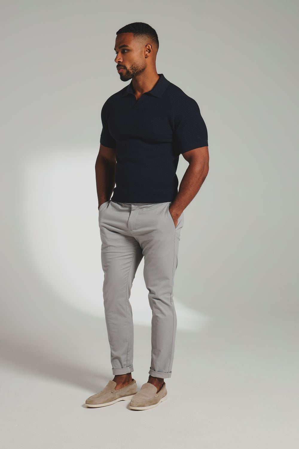 Smart Chino Side Adjuster Trousers in Pale Grey