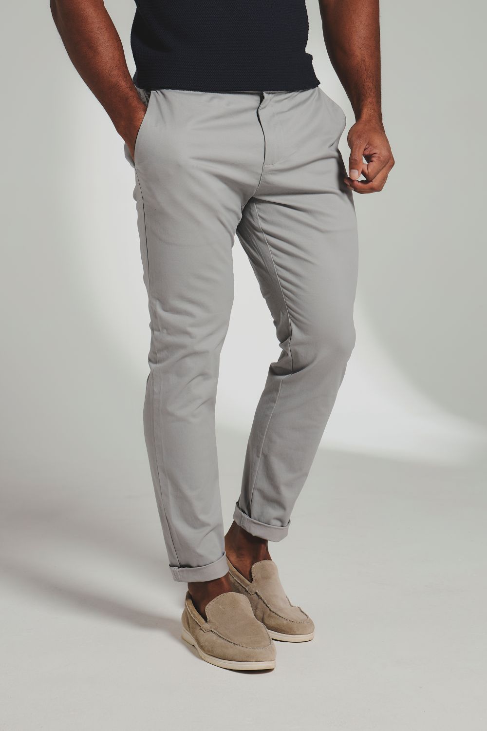 Smart Chino Side Adjuster Trousers in Pale Grey