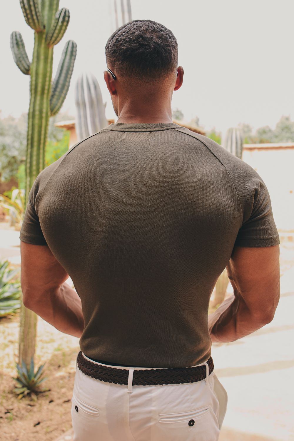 Knit Look T-Shirt in Dark Khaki