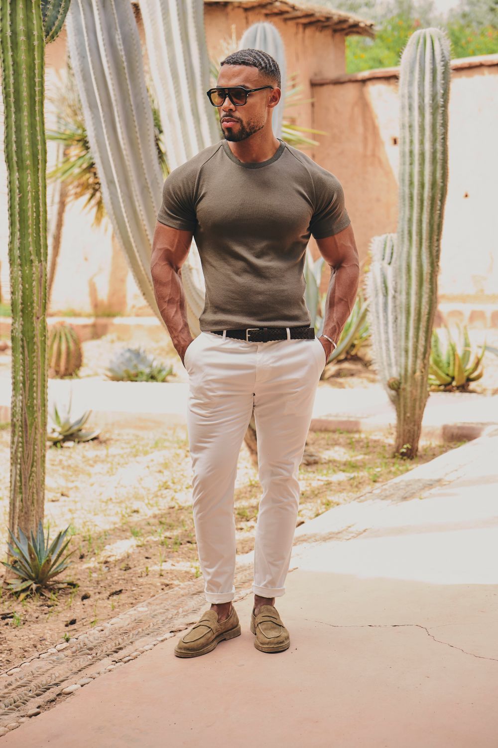 Knit Look T-Shirt in Dark Khaki
