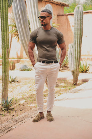 Knit Look T-Shirt in Dark Khaki