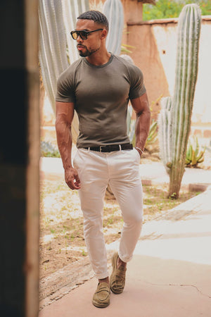 Knit Look T-Shirt in Dark Khaki