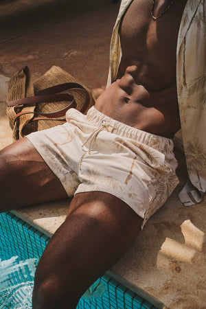 Quick Dry Printed Palm Print Swim Short in Neutral