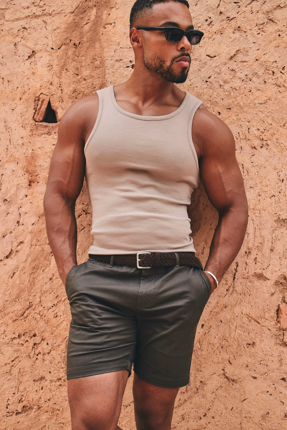 Muscle Fit Chino Shorts in Dark Khaki
