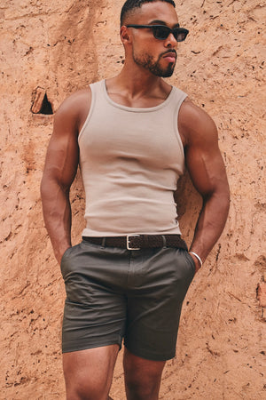 Muscle Fit Chino Shorts in Dark Khaki