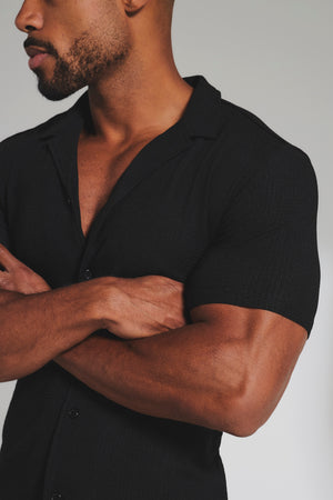 Textured Cuban Collar Shirt in Black