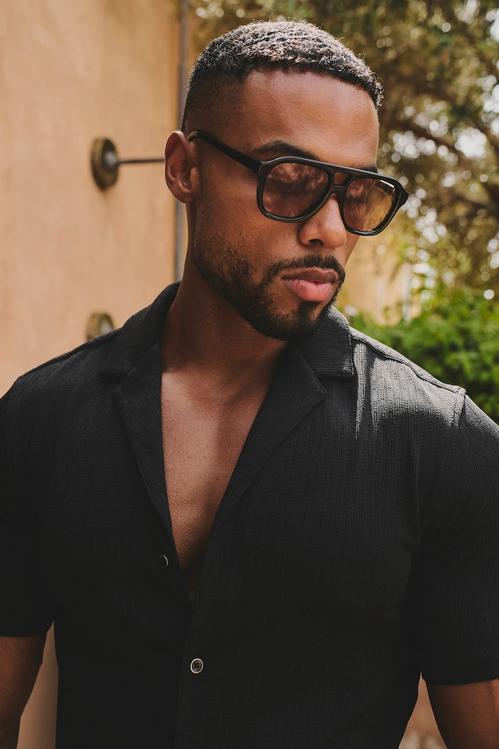 Textured Cuban Collar Shirt in Black