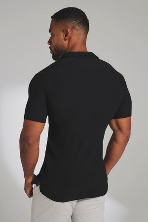 Textured Cuban Collar Shirt in Black
