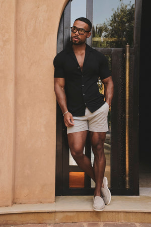 Textured Cuban Collar Shirt in Black