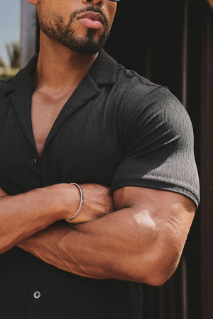 Textured Cuban Collar Shirt in Black