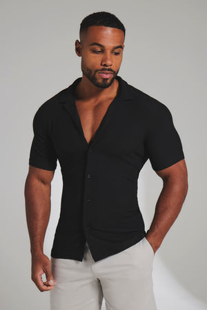 Textured Cuban Collar Shirt in Black