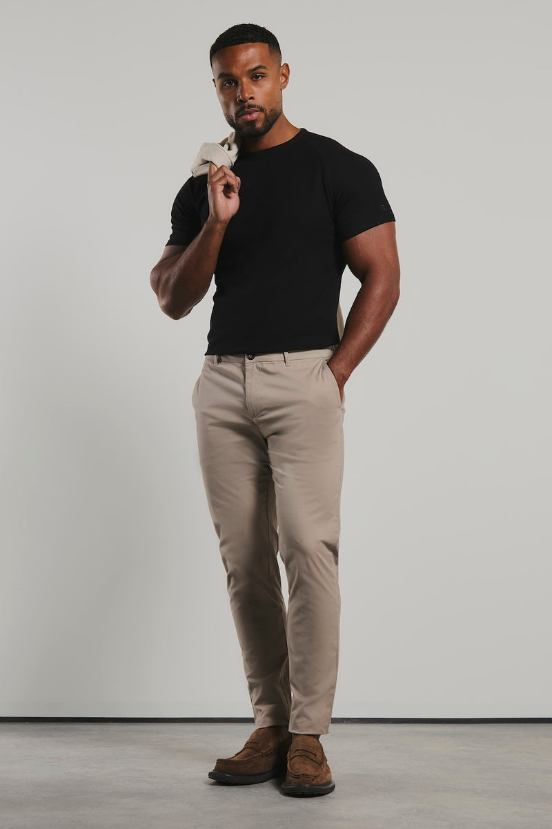 Muscle Fit Cotton Stretch Chino Trousers in Stone