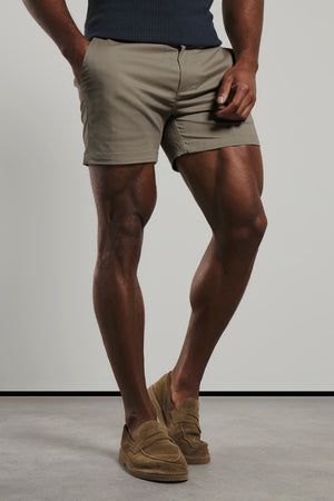 Muscle Fit Chino Shorts - Shorter Length in Stone