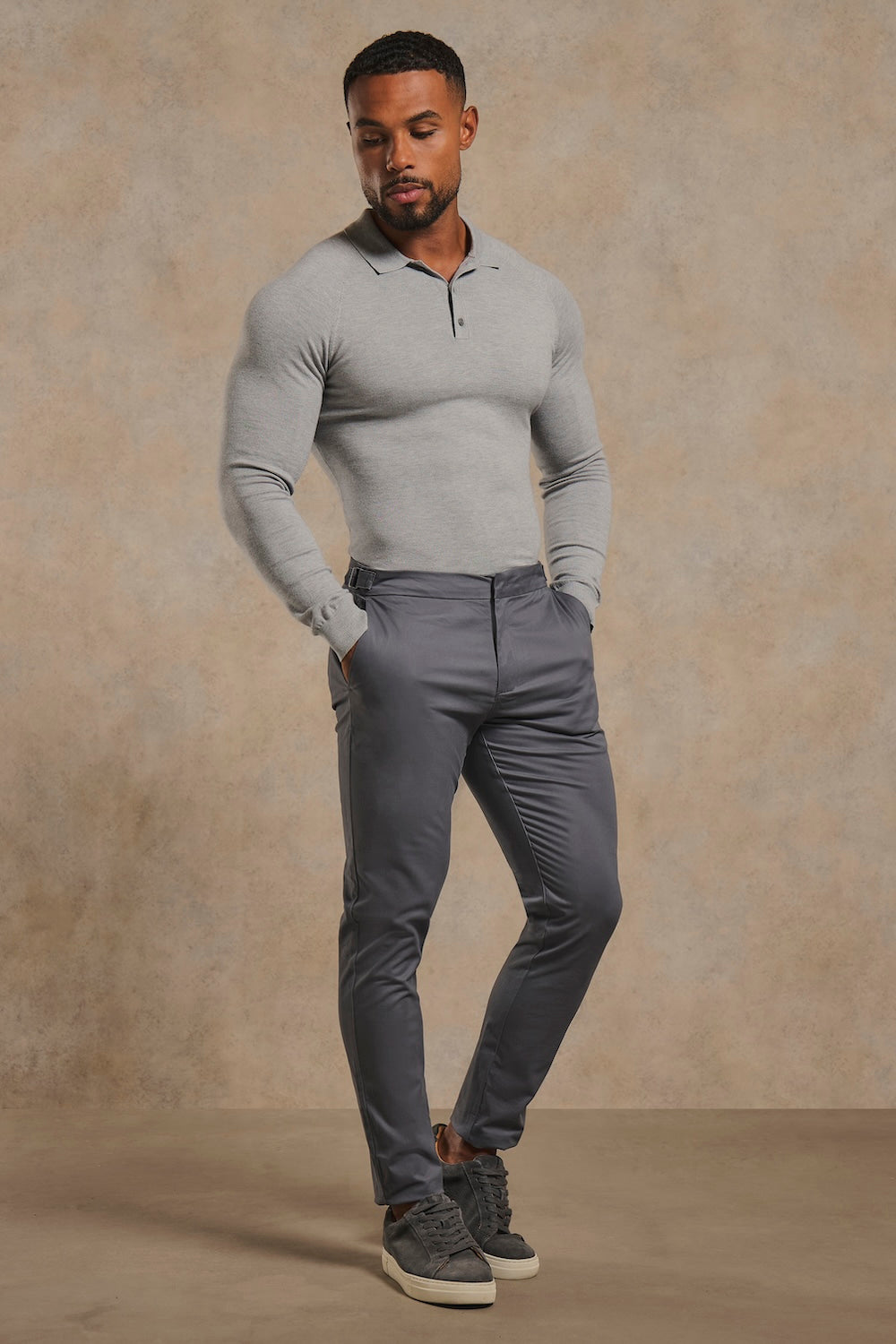 Smart Chino Side Adjuster Trousers in Dark Grey